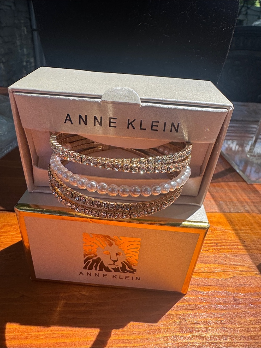 Anne Klein Gold-Tone Multi-Row Bracelet with Pearls and Crystals